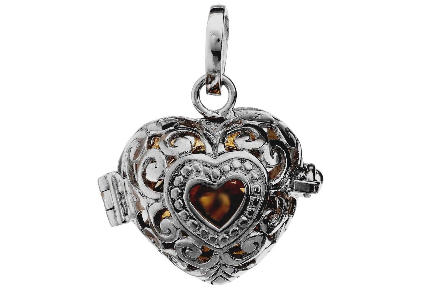 HOPLO Kettenanhänger Herz Medallion mit Klangkugel zum Öffnen 925er Silber 2.7 cm von HOPLO