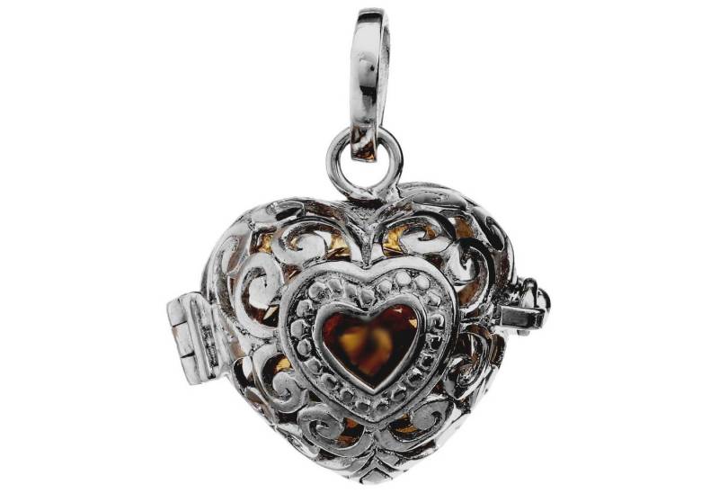HOPLO Kettenanhänger Herz Medallion mit Klangkugel zum Öffnen 925er Silber 2.7 cm von HOPLO
