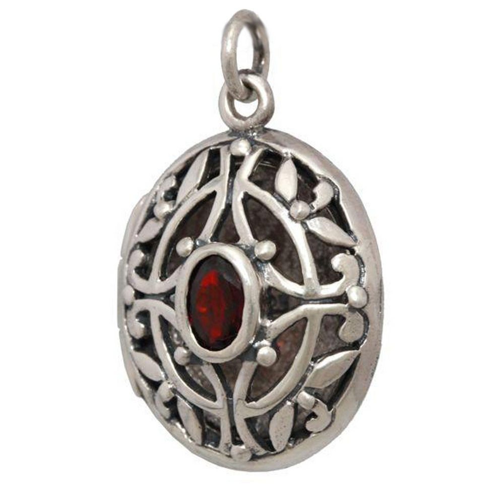 HOPLO Kettenanhänger Silberanhänger Medieval Medaillon mit rotem Stein Silber 28x16mm von HOPLO