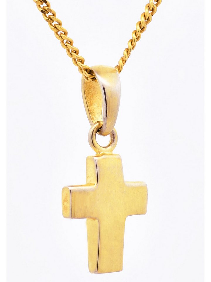 HOPLO Kreuzanhänger Anhänger Kreuz 925 Silber vergoldet mit verg. Silberkette 36 cm, Made in Germany von HOPLO