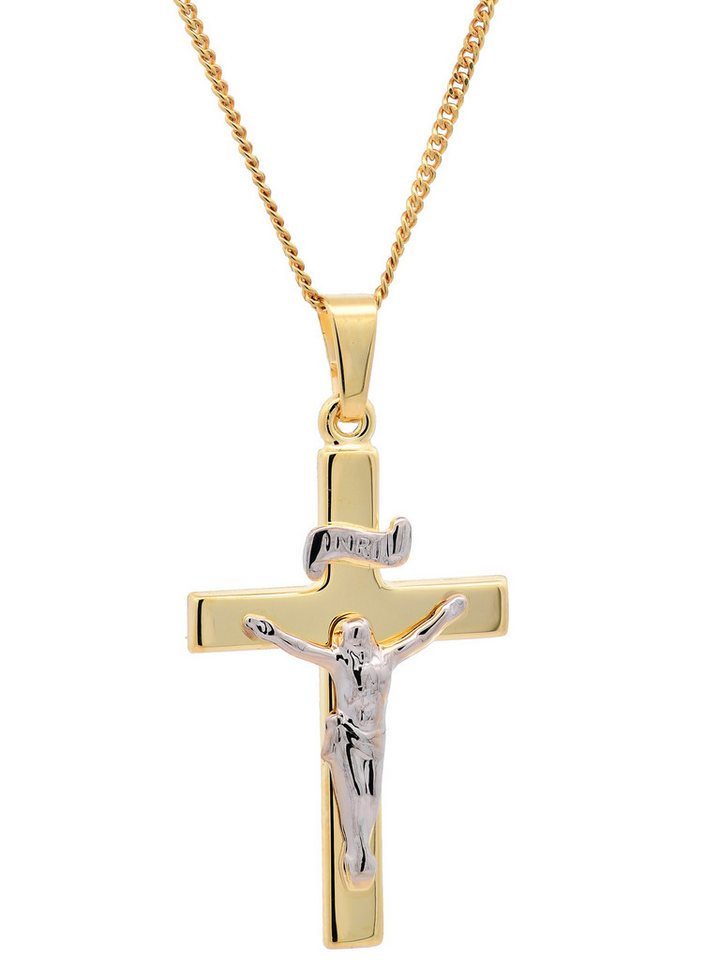 HOPLO Kreuzanhänger Anhänger Kreuz Korpus 585 Gold mit vergoldeter Silberkette 36 cm, Made in Germany HOPLO Kreuzanhänger Anhänger Kreuz Korpus 585 Gold mit vergoldeter Silberkette 36 cm, Made in Germany von HOPLO