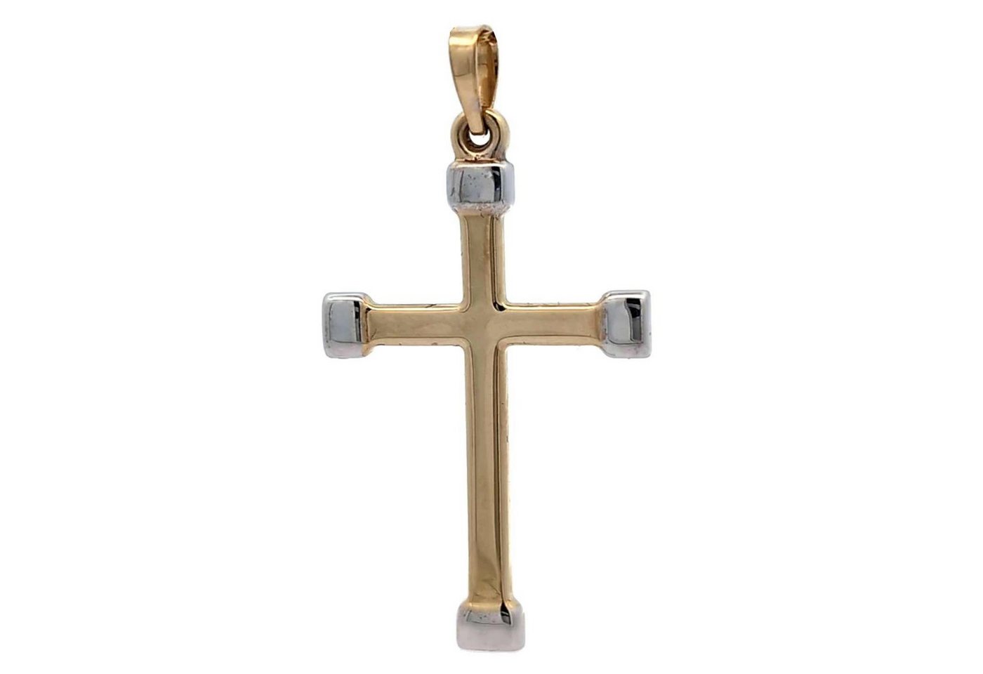 HOPLO Kreuzanhänger Anhänger Kreuz massiv Gold 585 14 Karat Gelbgold und Weißgold (ohne Ke, Made in Germany von HOPLO