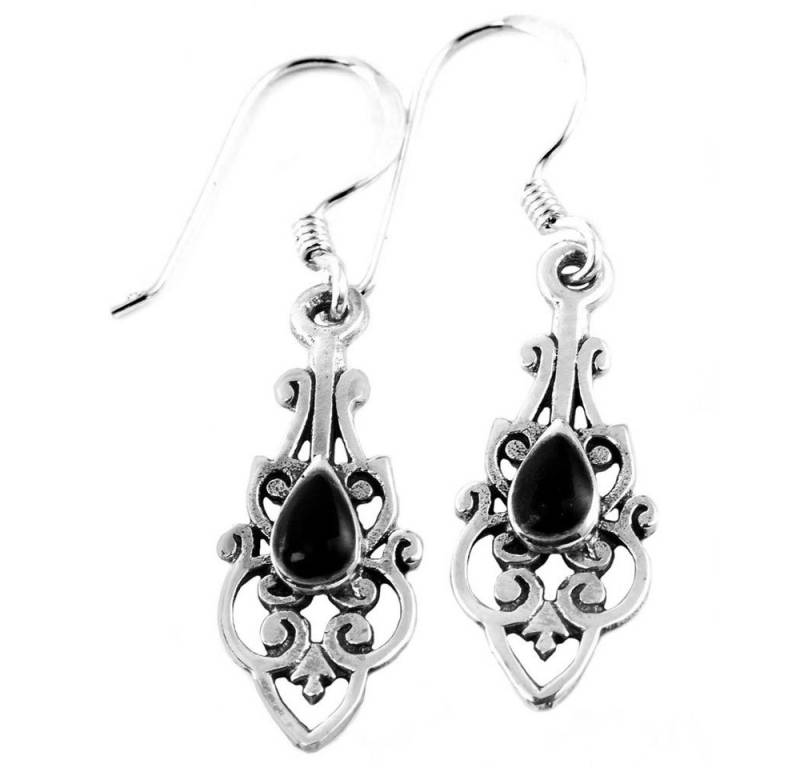 HOPLO Paar Ohrhänger Mittelalter Ohrringe OhrhängerOhrringe mit Onyxstein Schmuck Silber Go von HOPLO