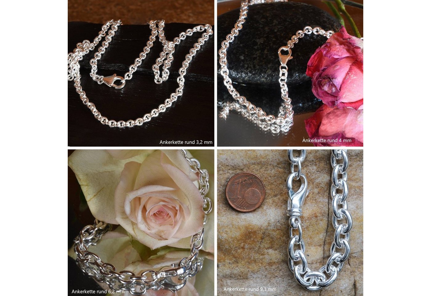 HOPLO Silberkette Silberkette Ankerkette Länge 45cm - Breite 3,2mm - 925 Silber, Made in Germany von HOPLO