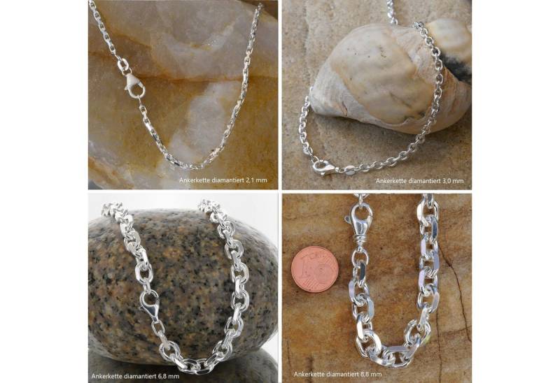 HOPLO Silberkette Ankerkette diamantiert Länge 40cm - Breite 2,1mm - 925 Silber, Made in Germany von HOPLO