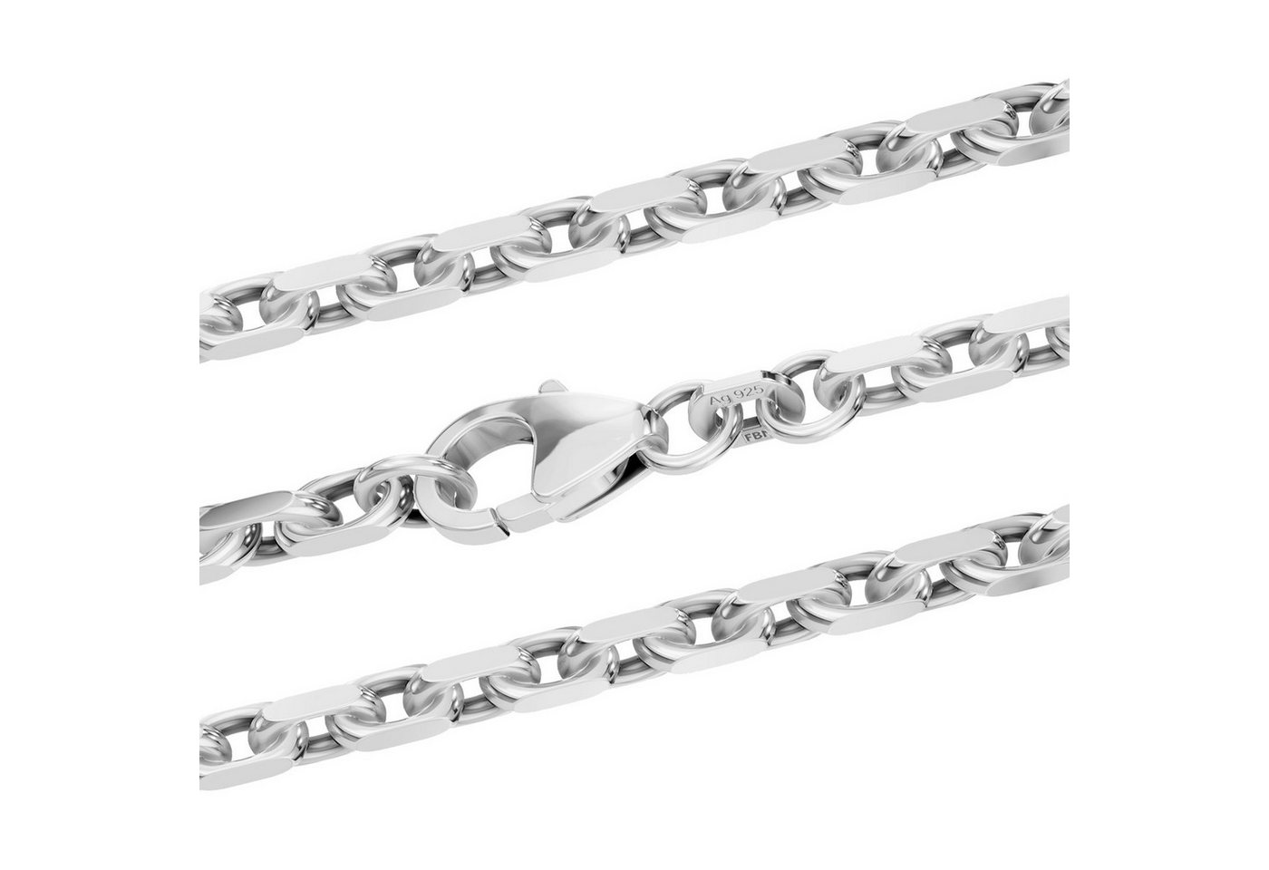 HOPLO Silberkette Ankerkette diamantiert Länge 45cm - Breite 3,1mm - 925 Silber, Made in Germany von HOPLO