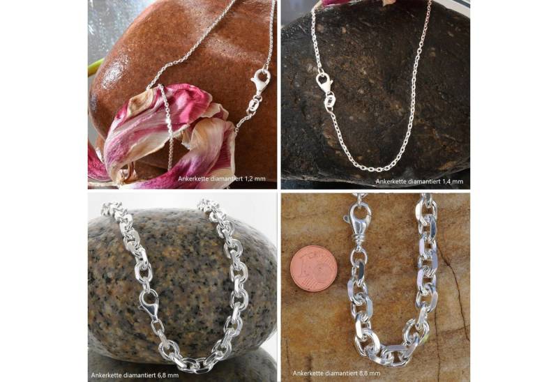 HOPLO Silberkette Ankerkette diamantiert Länge 45cm - Breite 1,4mm - 925 Silber, Made in Germany von HOPLO