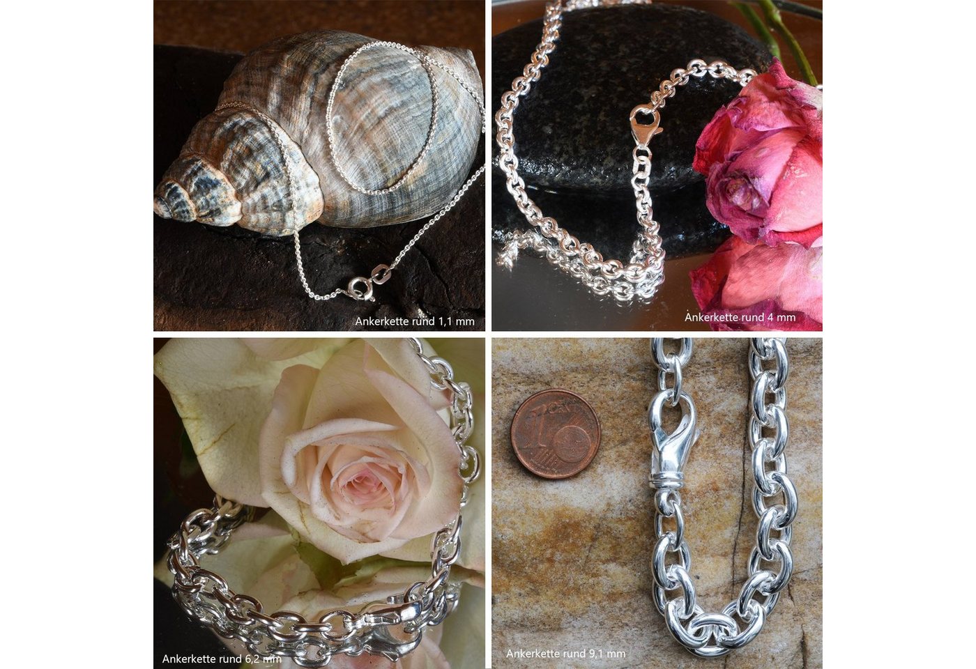 HOPLO Silberkette Silberkette Ankerkette Länge 50cm - Breite 9,1mm - 925 Silber, Made in Germany von HOPLO