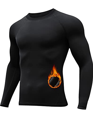 HOPLYNN 1er Kompressionsshirt Herren Langarm Thermo Unterwäsche Innenfleece Funktionsshirt Schwarz S von HOPLYNN