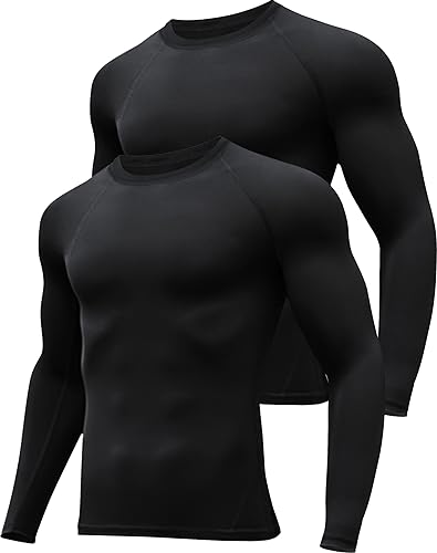 HOPLYNN 2er Kompressionsshirt Herren Langarm Funktionsshirt Männer Thermo Sportshirt Atmungsaktiv Schwarz- M von HOPLYNN