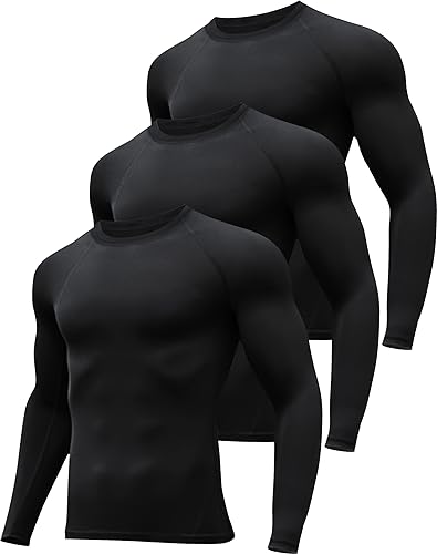 HOPLYNN 3er Kompressionsshirt Herren Langarm Funktionsshirt Männer Thermo Sportshirt Atmungsaktiv Schwarz- M von HOPLYNN