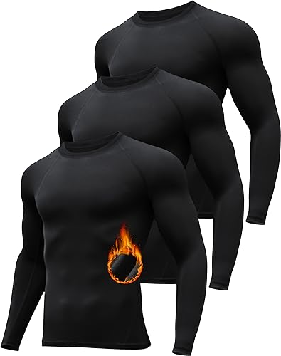 HOPLYNN 3er Kompressionsshirt Herren Langarm Thermo Unterwäsche Innenfleece Funktionsshirt Schwarz M von HOPLYNN