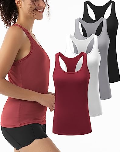 HOPLYNN 4er Pack Sport Tank Tops Damen Yoga Sporttop Fitness Laufen Racerback Gym Funktionsshirt Set L von HOPLYNN