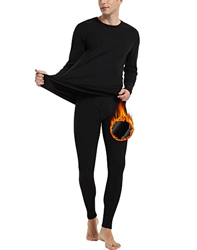 HOPLYNN Thermounterwäsche Herren Innenfleece Funktionsunterwäsche Set Skiunterwäsche Männer Winter Warme Unterwäsche für zu Hause Schwarz - M von HOPLYNN