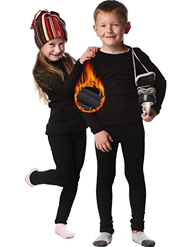 HOPLYNN - Thermounterwäsche Set für Kinder Funktionsunterwäsche Skiunterwäsche Jungen Atmungsaktiv Thermo Unterwäsche Warme Fussball Ski Mit Fleecer Schwarz L von HOPLYNN