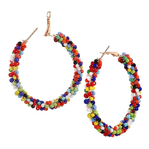 HORIALENCE 1 Paar Böhmische Perlen Ohrringe Harz Runde Creolen für Damen Farbenfrohe Bead Ohrschmuck für Partys und Besondere Anlässe Elegant und Auffällig von HORIALENCE