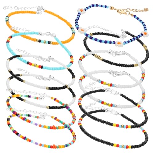 HORIALENCE 12 Stck Bunte Fußkette für Damen Teiliges mit Farbenfrohen Perlen Fußschmuck für Strand und Sommerpartys Verstellbare Fußkette für Stil von HORIALENCE