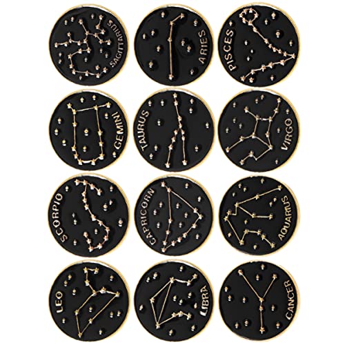 HORIALENCE 12stücke Teiliges Sternzeichen Broschen Set Emaille Abzeichen Für Damen Elegante Zodiac Anstecknadeln Für Rucksack Und Kleidung von HORIALENCE