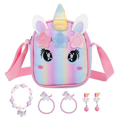 HORIALENCE 1satz Einhorn Umhängetasche Mit Niedlicher Stickerei Und Passendem Einhorn-Armband Verstellbare Schultertasche Für Partys Und Besondere Anlässe von HORIALENCE