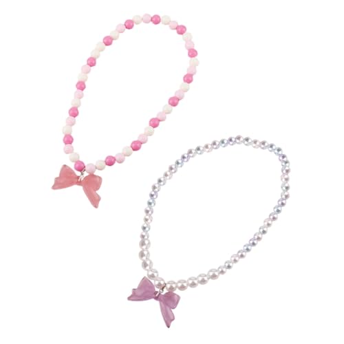 HORIALENCE 2 Stück Acrylperlen Kinderkette mit Schmetterlingsanhänger Leichte Kinderschmuck Halskette für Mädchen Langlebig und Modisch für Party Alltag und Geschenk von HORIALENCE