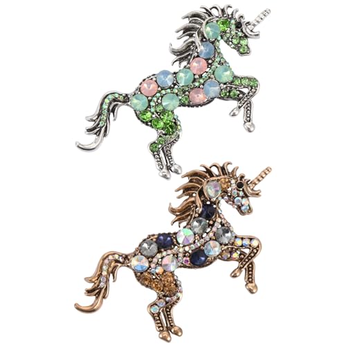 HORIALENCE 2 Stück Einhorn Brosche Langlebiges Design Schlichte Schmucknadel Aus Legierung Mit Strasssteinen Vielseitige Anstecknadeln Für Damen Für Kleidung Taschen Und Hüte von HORIALENCE