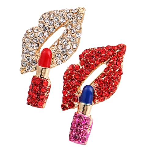HORIALENCE 2 Stück Lippen Lippenstift Brosche Anstecknadel mit Strass Kleidung Anstecker für Jacke Anzug Schal und Festliche Dekoration von HORIALENCE