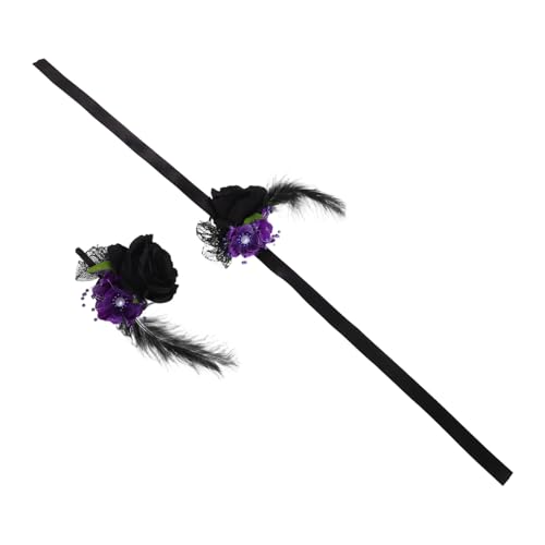 HORIALENCE 2stücke Handgelenk Corsage Aus Kunstblumen Für Halloween Schwarzes Blumenarmband Für Hochzeit Brautjungfern Party Alltag Und Abendkleider von HORIALENCE
