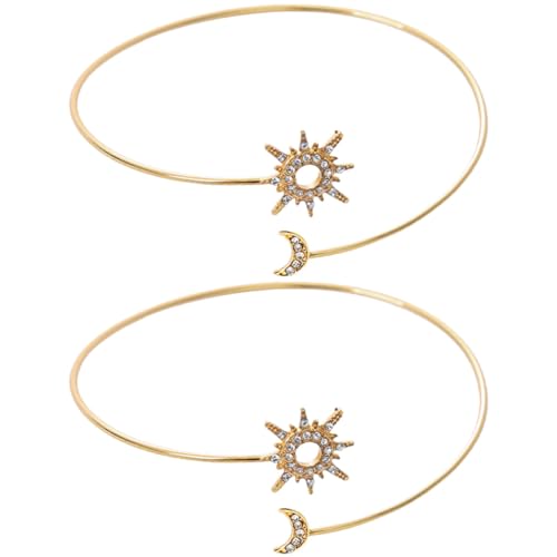 HORIALENCE Goldene Oberarmmanschette Verstellbar Sonne und Mond 2 Stück Elegantes Design für Damen Armreif für Besondere Anlässe von HORIALENCE