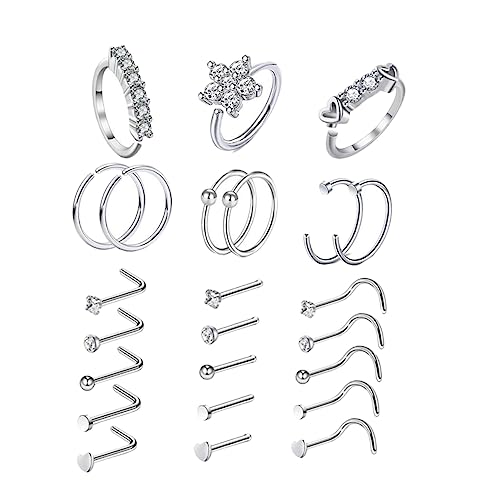 HORIALENCE 24stücke Nasenringe Aus Edelstahl Mit Schmuck-dekor Nasenstecker Zum Anklipsen Nasenpiercing-schmuck Für Damen Und Herren von HORIALENCE