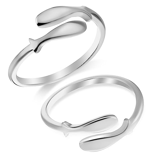 HORIALENCE 2stücke Damen Fischringar Verstellbarer Silbergrauer Ring Elegante Fingerzierde Für Frauen Für Alltag Und Besondere Anlässe von HORIALENCE