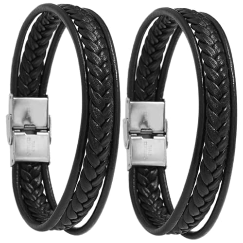 HORIALENCE 2 Stück Herren Armbänder Geflochtenes Lederarmband Handgelenk Schmuck für Männer Punk Stil Hautfreundlich für Bars und Straßen von HORIALENCE