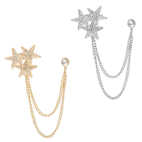 HORIALENCE 2 Stücke Stern Broschen Ketten Anstecknadel für Männer und Frauen Schmuck Dekoration Kreativ und Glänzend Pins für Hemden und Blusen von HORIALENCE