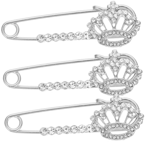 HORIALENCE 3 Stück Teiliges Crown Brosche Sicherheitsnadel für Damen Stilvolle Cardigan und Schal Pins Elegantes Zubehör für Festliche Anlässe und Alltag von HORIALENCE