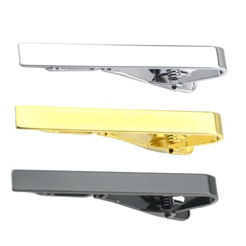 HORIALENCE 3 Stück Teiliges Krawattenklammern Herren Metall Glänzend Schlicht Farben Gold Silber Schwarz Einfache Anbringung Rutschfeste Krawattenhalter für Eleganten Look und Sicheren Sitz von HORIALENCE
