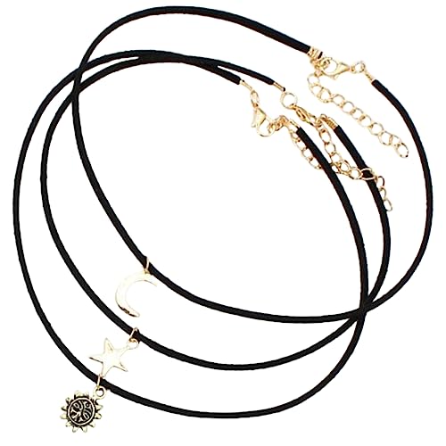 HORIALENCE 3 Stücke Damen Choker Halskette Mit Mond Sonne Und Sternen Verstellbar Schwarze Schnur Modisches Design Für Mädchen Und Frauen Für Besondere Anlässe von HORIALENCE