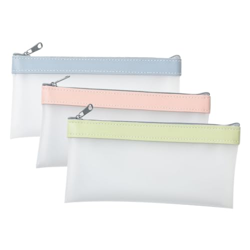 HORIALENCE 3Stücke Transparentes Federmäppchen mit Reißverschluss Stifttaschen für Schule und Büro Große Kapazität Kirschblütenrosa und Nebelblau von HORIALENCE
