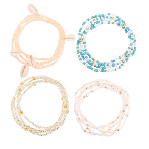 HORIALENCE 4 Stück Bunte Glasperlen Taillenkette Elastisch Sommer Beach Body Chain für Damen Bikini Strandmode Vielseitig Kombinierbar Langlebig Modisch von HORIALENCE
