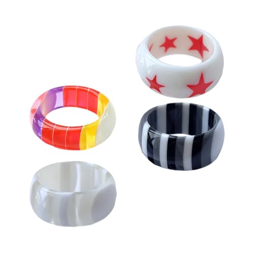 HORIALENCE 4stücke Harz-fingerringe Für Frauen Dekorativer Ringschmuck Modisches Einzigartiges Design Langlebig Und Bequem Für Alltagskleidung von HORIALENCE