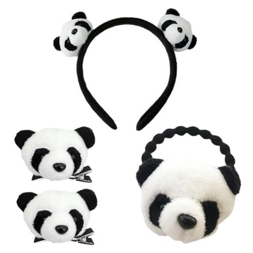 HORIALENCE 4 Stücke Teiliges Panda Haaraccessoire Set Süße Haargummis Haarreifen und Haarklammern für Partys und Alltag Niedliche Tierhaarschmuck für Mädchen von HORIALENCE