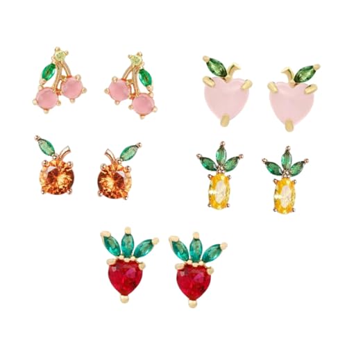 HORIALENCE 5 Paare Tropische Früchte Ohrringe für Damen Silber Ohrringe mit Strass Kreative Ohrstecker Kirsche Ananas Erdbeere Ohraccessoires für HORIALENCE 5 Paare Tropische Früchte Ohrringe für Damen Silber Ohrringe mit Strass Kreative Ohrstecker Kirsche Ananas Erdbeere Ohraccessoires für von HORIALENCE