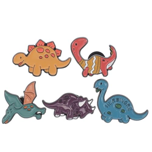 HORIALENCE 5 Stück Teiliges Dinosaurier Emaille Pin Tier Brosche Abzeichen für Kleidung Rucksack und Hüte Bunte Designs für Frauen und Mädchen von HORIALENCE