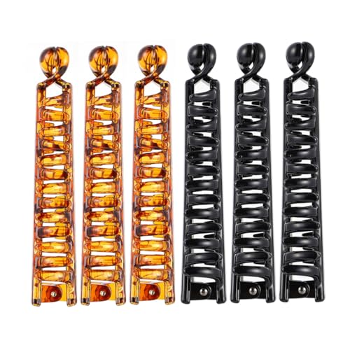HORIALENCE 6 Stück Teiliges Banana Haarclips aus Langlebigem Kunststoff Rutschfeste Fishtail Ponytail Bananenspangen in Schwarz und Dunkelbraun Haarklammern für Damen und Mädchen für Alltag von HORIALENCE