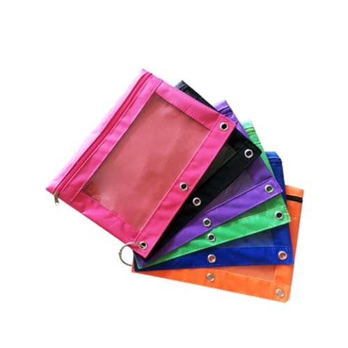 HORIALENCE 6 Stück Transparente Oxford Federmäppchen DREI Loch Stiftetasche mit Luftlöchern für Bürobedarf Schwarz Orange Grün und von HORIALENCE