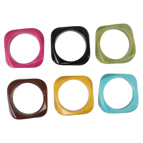 HORIALENCE 6stücke Armreifen Für Damen Retro Kunststoff Armbänder Quadratische Form Breites Band Modische Accessoires Für Festivals Und Lässige Outfits von HORIALENCE