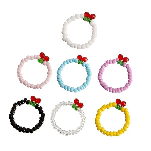 HORIALENCE 7 Stück Teiliges Bohemian Beaded Ring für Damen Farbige Schmuckringe Kreative Fingeraccessoires Farben Transparent Blau Gelb für zu Geburtstag Valentinstag und Feiertagen von HORIALENCE