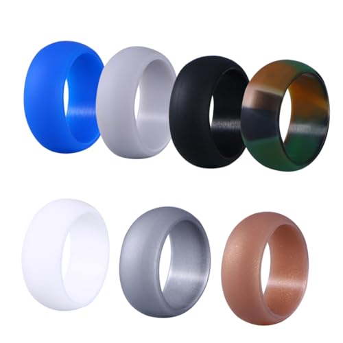 HORIALENCE 7 Stück Teiliges Silikonring Herren in Farben Camouflage Gold Silber Schwarz Blau Flexible Langlebige Gummiringe als Hochzeits Partnerringe von HORIALENCE
