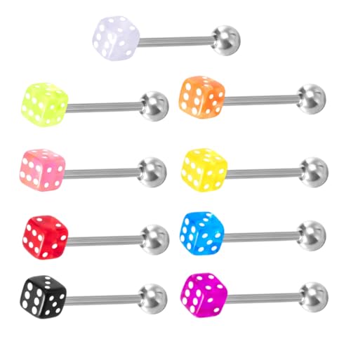 HORIALENCE 9 Stück Bunte Würfel Zungenpiercings Langlebiges Zungenpiercing Schmuck für Damen und Herren Einzigartiges Design für Alltag und Partys von HORIALENCE