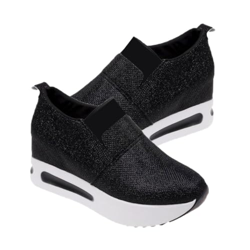 HORIALENCE Bequeme Damen Casual Schuhe mit Dicker Sohle rutschfest Atmungsaktiv und Leicht Schlupfschuhe für Alltag Arbeit Freizeit und Shopping Schwarz von HORIALENCE