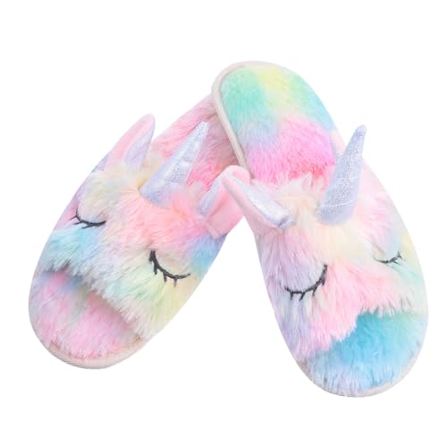 HORIALENCE Bequeme Einhorn Hausschuhe Damen Winter Pantoffeln mit Rutsch Sohle Warm für Innenbereich Herbst Winter von HORIALENCE