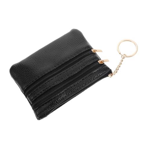HORIALENCE Damen Echtleder Geldbörse Klein mit Reißverschluss Multifunktionale Münztasche Schlüsselbund Portemonnaie Tragbare Brieftasche für Frauen Schwarz Minimalistisches Design Sicher von HORIALENCE